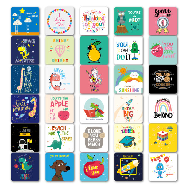 🔥NEW ARRIVAL🌈Pack of 60 Motivational Lunch Cards for Kids🎁