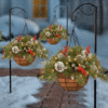 🎄Christmas Hanging Basket - Flocked with Mixed Decorations and White LED Lights - Frosted Berry