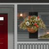 🎄Christmas Hanging Basket - Flocked with Mixed Decorations and White LED Lights - Frosted Berry