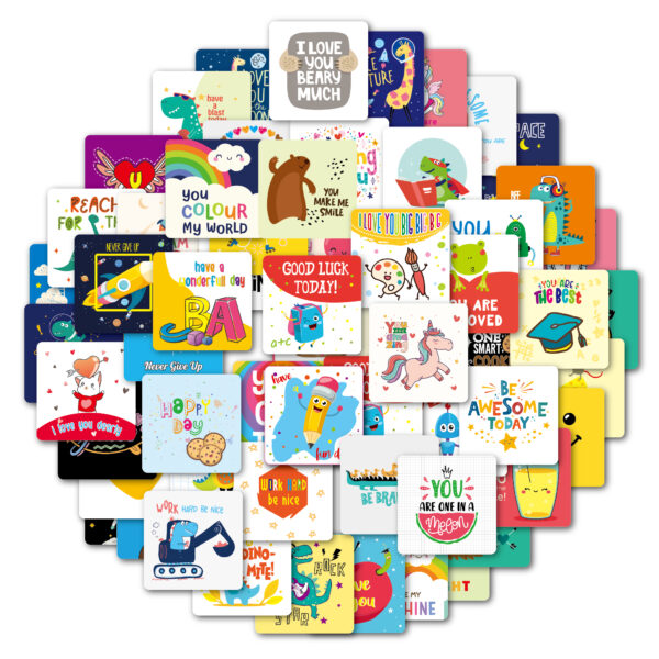 🔥NEW ARRIVAL🌈Pack of 60 Motivational Lunch Cards for Kids🎁