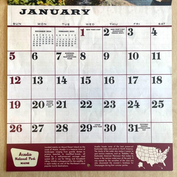 📅2025 National Park Monsters Calendar