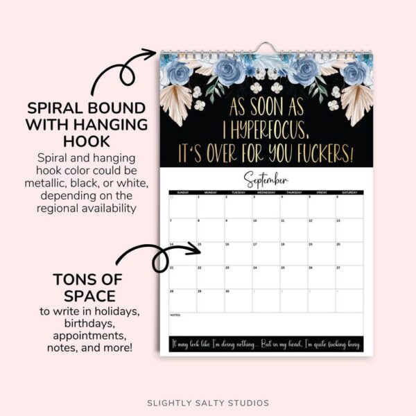 2025 Funny Adult Monthly ADHD Neurospicy Wall Calendar